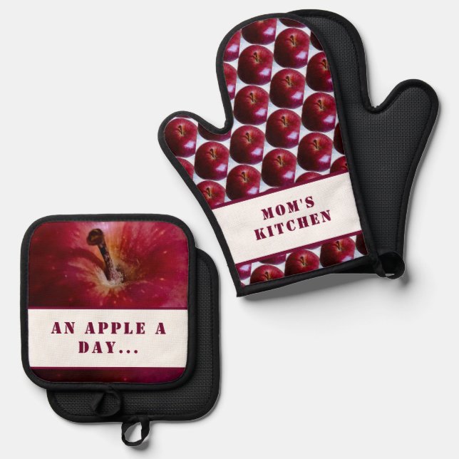 Personalisiertes Apple-Muster Ofenhandschuh & Topflappen-Set (Vorderseite/Rückseite)