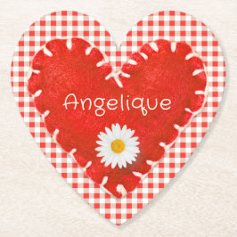 Personalisiertes Applique Heart and Daisy on Gingh Untersetzer