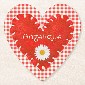 Personalisiertes Applique Heart and Daisy on Gingh Untersetzer