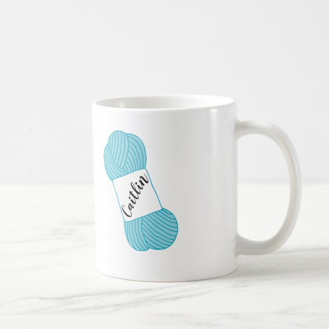 Personalisiertes Aqua-blauer Strang der Garn-Tasse Kaffeetasse (Rechts)
