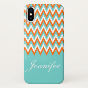 Personalisiertes Aqua-blaues weißes orange iPhone X Hülle