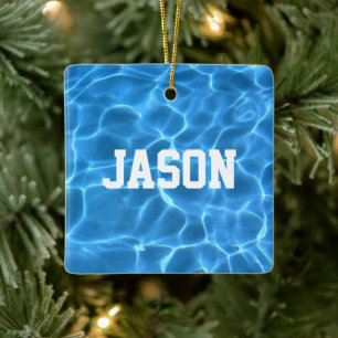 Personalisiertes Aqua Blue Foto Keramikornament