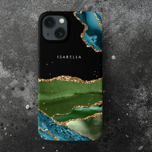 Personalisiertes Aqua/Green Agate mit Gold Glitzer Case-Mate iPhone Hülle