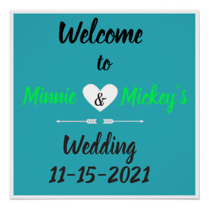 Personalisiertes Aqua Heart Wedding Willkommenszei Poster