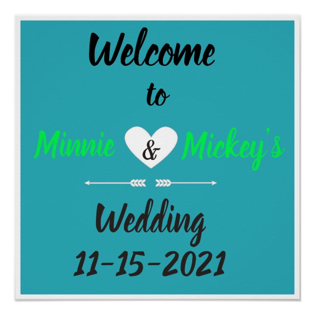 Personalisiertes Aqua Heart Wedding Willkommenszei Poster (Vorderseite)