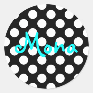 Personalisiertes Aqua Schwarz-Weiß-Polka-Punkt Runder Aufkleber