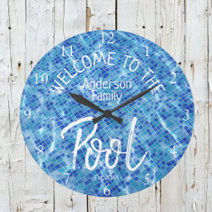 Personalisiertes Aqua Tile Herzlich willkommen im  Große Wanduhr