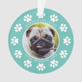 Personalisiertes Aquamarin Happy Pawlidays Dog Fot Ornament