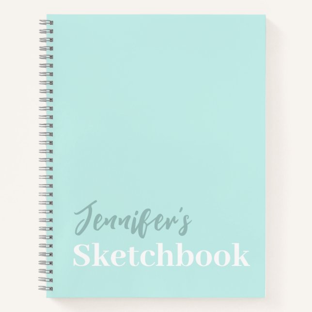 Personalisiertes Aquamarines Blue Script Chic Sket Notizbuch (Vorderseite)