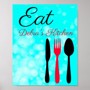 Personalisiertes Aquamarines Schwarzes Eat Untersc Poster