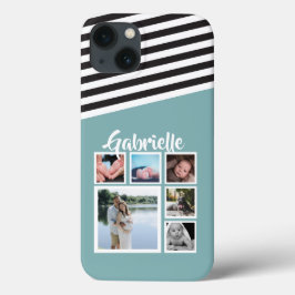 Personalisiertes Aquamarines Streifenmuster Schwar Case-Mate iPhone Hülle