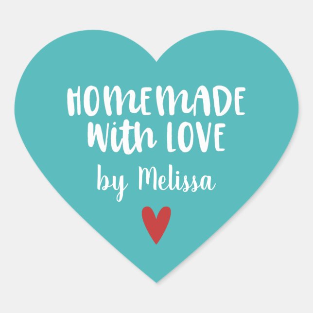 Personalisiertes Aquamarines Weiß, hausgemacht mit Herz-Aufkleber (Vorderseite)