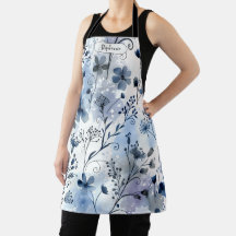 Personalisiertes Aquarell Blau-Graues Blumenmuster