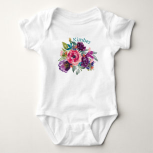 Personalisiertes Aquarell-Blumenmuster Baby Strampler
