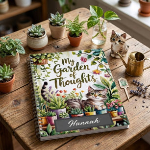 Personalisiertes Aquarell-Katzen-Pflanzenliebhaber Notizblock