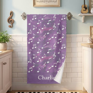 Personalisiertes Aquarell-Lila Notenzeichen Badehandtuch