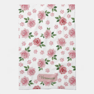 Personalisiertes Aquarell-Rosa-Rosen-Küchentuch Geschirrtuch