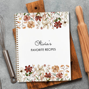 Personalisiertes Aquarell-Vintage-Wildblumen-Rezep Notizbuch