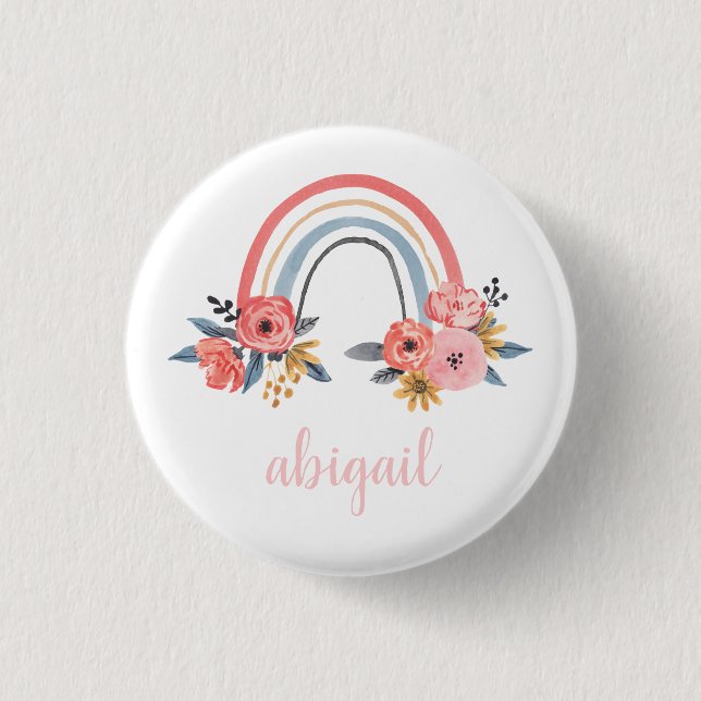 Personalisiertes Aquarellfarben-Regenbogen-Monogra Button (Vorderseite)