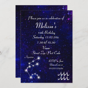 Personalisiertes Aquarius Zodiac Galaxy Party Einladung