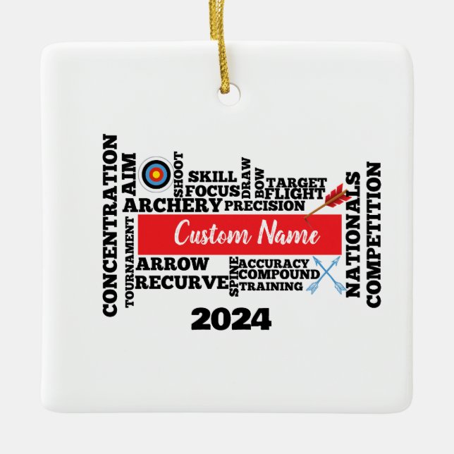 Personalisiertes Archery Word Cloud Weihnachtsschm Keramikornament (Vorderseite)