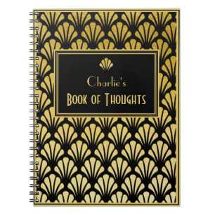 Personalisiertes Art Deco Fan Muster Schwarzes Gol Notizblock