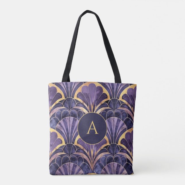 Personalisiertes Art Deco-Monogramm Elegantes Lila (Rückseite)