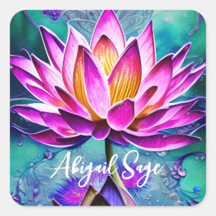 Personalisiertes Atemberaubendes Rosa Lotus Blume  Quadratischer Aufkleber