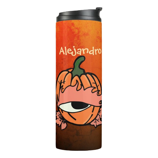 Personalisiertes Auge des Spooky Pumpkins Thermosbecher (Nach links gedreht)