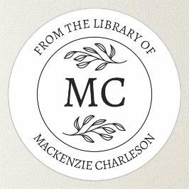 Personalisiertes 'Aus der Bibliothek' Monogramm-Ex Runder Aufkleber