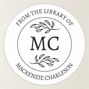 Personalisiertes 'Aus der Bibliothek' Monogramm-Ex Runder Aufkleber