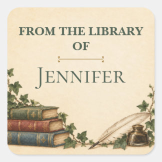 Personalisiertes 'Aus der Bibliothek von' Exlibris Quadratischer Aufkleber