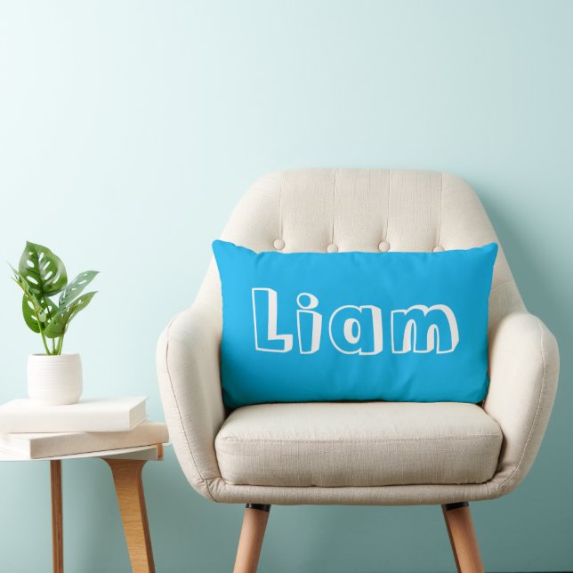 Personalisiertes Azure Blau Namens-Kinderzimmer Lendenkissen (Stuhl )