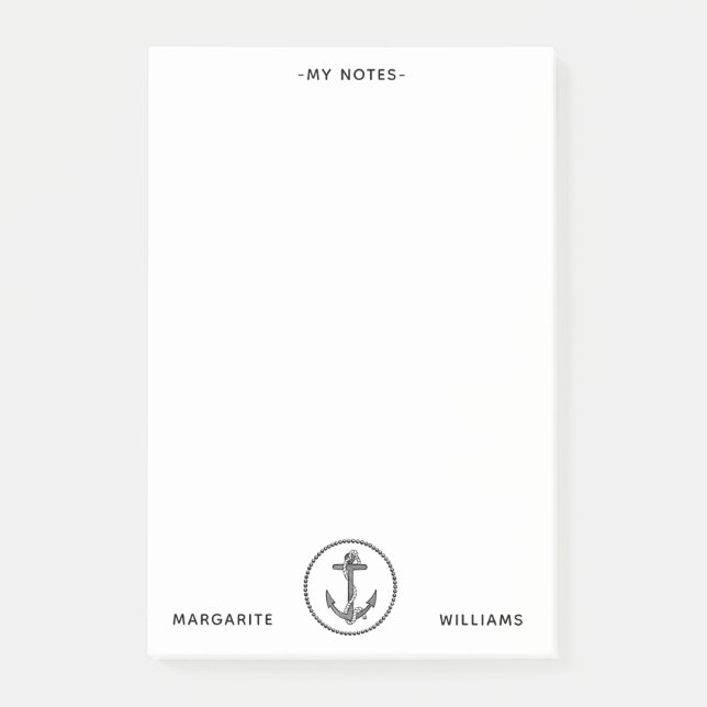 Personalisiertes B&W Marine Anchor Design Post-it Klebezettel (Vorderseite)
