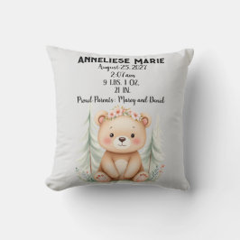 Personalisiertes Baby Bear Birth Stats Girls' Kind Kissen