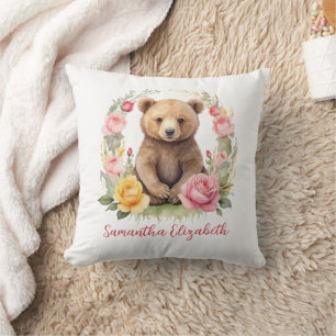 Personalisiertes Baby Bear Pink Yellow Roses Baby Kissen