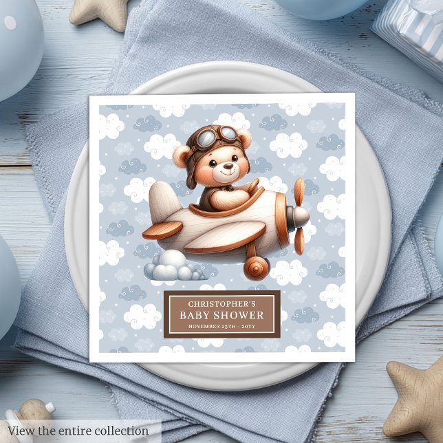 Personalisiertes Baby Boy Teddy Bear Pilot Party Serviette (Personalized Baby Boy Teddy Bear Pilot Party Paper Dinner Napkins)