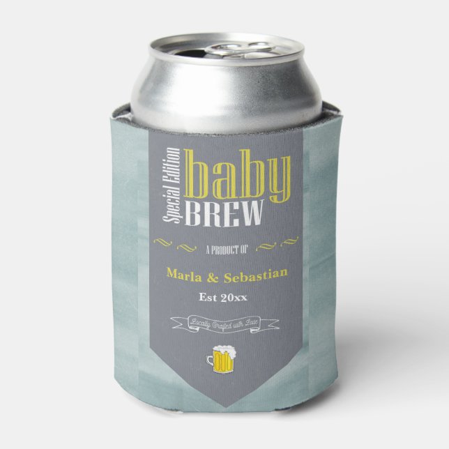 Personalisiertes Baby Brew Beer Label Sonnendusche Dosenkühler (Kanne Vorderseite)
