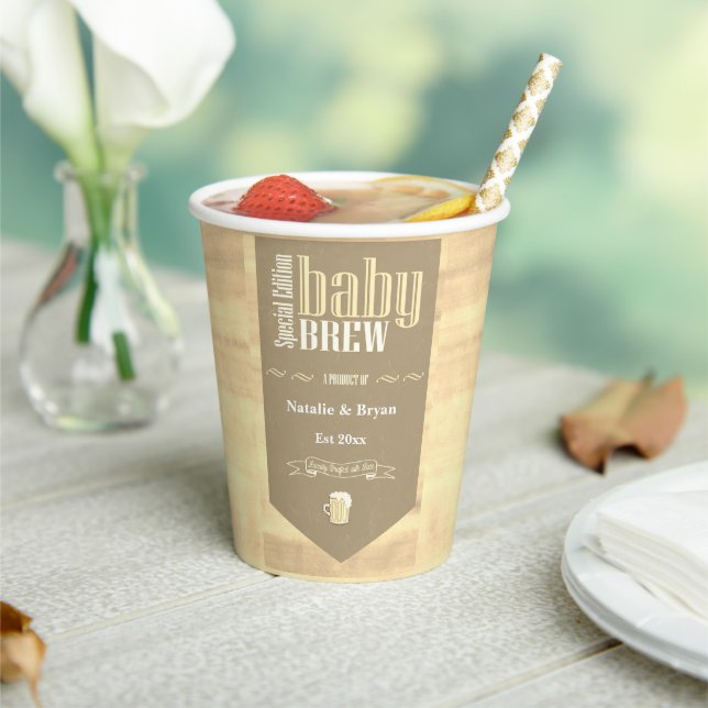 Personalisiertes Baby Brew Beer Label Sonnendusche Pappbecher (In Situ)