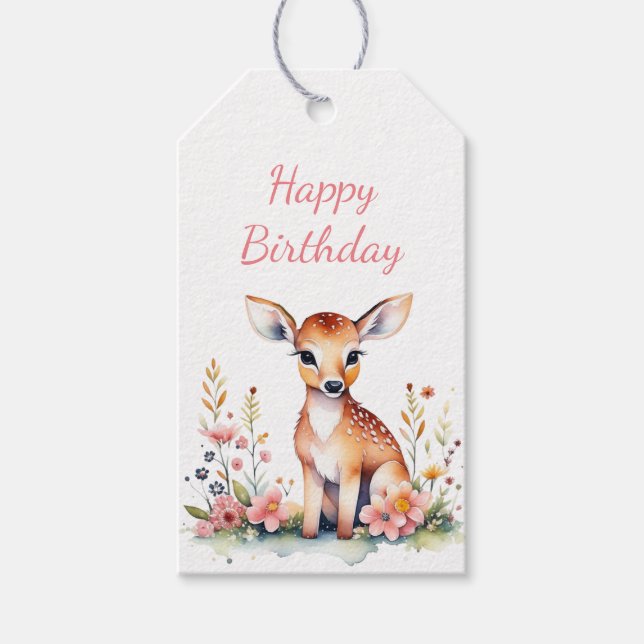 Personalisiertes Baby Deer in Blume Mädchen zum Ge Geschenkanhänger (Vorderseite)