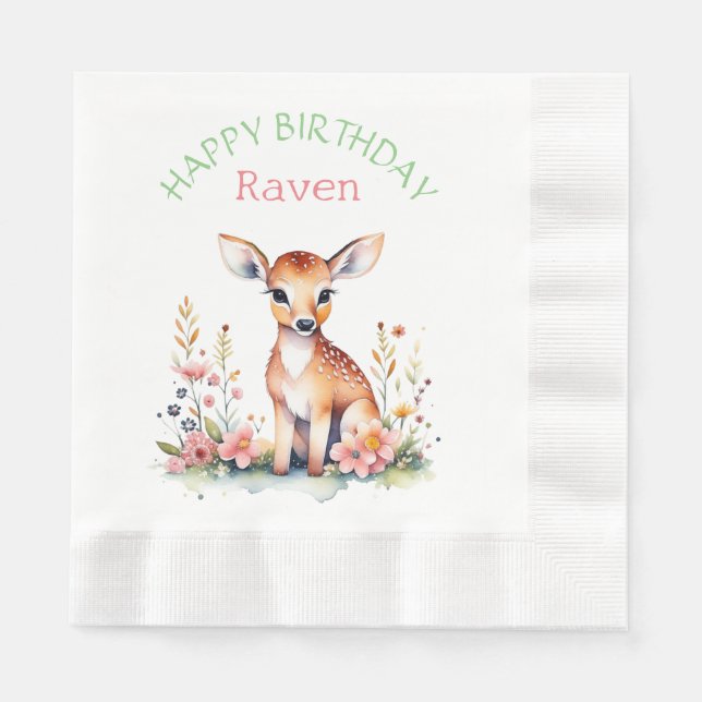 Personalisiertes Baby Deer in Blume Mädchen zum Ge Serviette (Vorderseite)