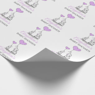 Personalisiertes BABY-DUSCHE lila Elefant MÄDCHEN Geschenkpapier