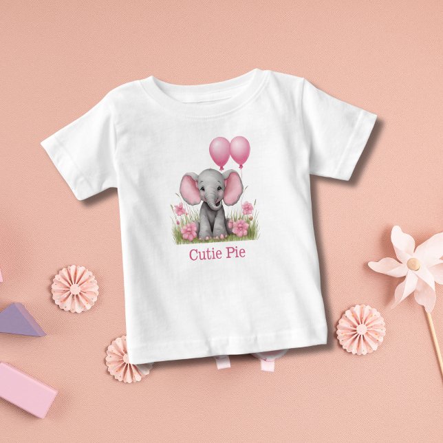 Personalisiertes Baby Elephant Pink Baby Duschgesc T-shirt (Personalized Baby Elephant Pink Gray Little Girls T-shirt. Baby shower gift for little girl)