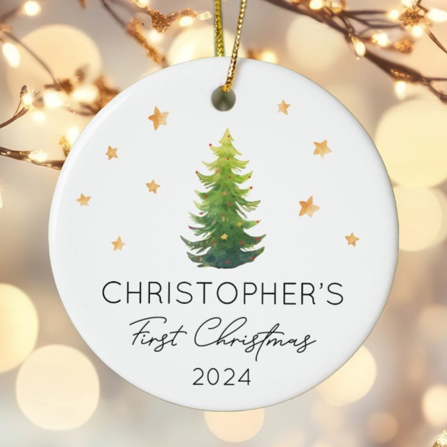 Personalisiertes Baby First Christmas festliche Tr Keramik Ornament (Von Creator hochgeladen)
