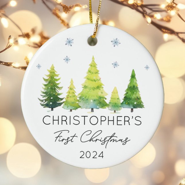 Personalisiertes Baby First Christmas festliche Tr Keramik Ornament (Von Creator hochgeladen)