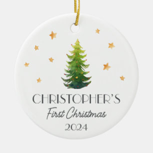 Personalisiertes Baby First Christmas festlicher B Keramik Ornament
