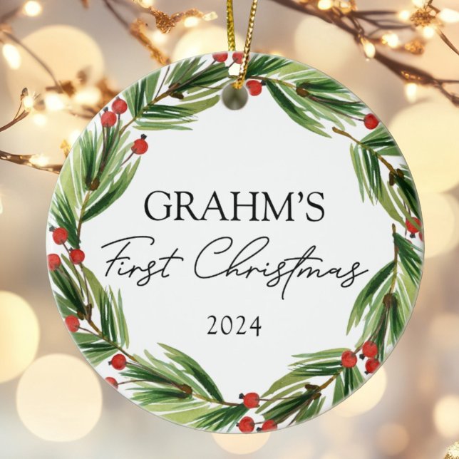 Personalisiertes Baby First Christmas Weihnachtsfe Keramik Ornament (Von Creator hochgeladen)