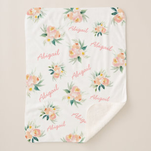 Personalisiertes Baby Floral Girl Name Sherpa Blan Sherpadecke