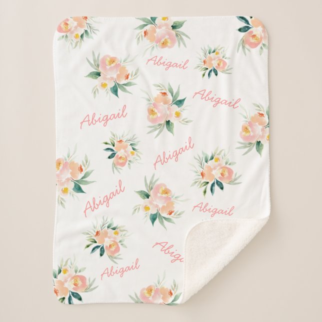 Personalisiertes Baby Floral Girl Name Sherpa Blan Sherpadecke (Vorderseite)