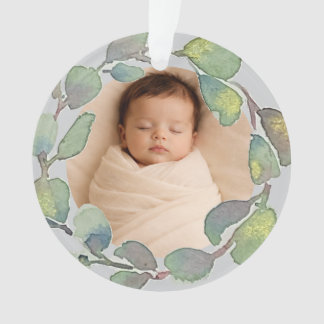 Personalisiertes Baby-Foto-Eukalyptus-Aquarell-Ges Ornament